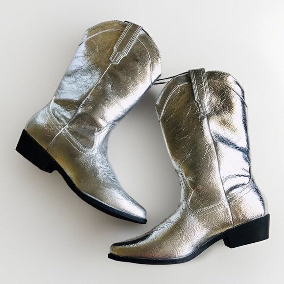 Arizona Jean Co. Maybrook Block Heel Silver Cowboy Boots - Picture 2 of 6